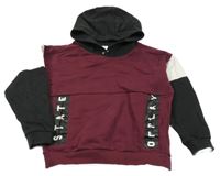 Vínovo-čierno-biela mikina s nápisom a kapucňou Tu