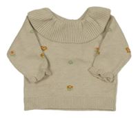 Béžový sveter s kvietkami a golierom LC Waikiki