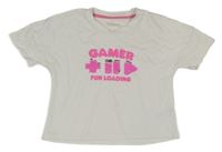 Bílé crop tričko s nápisem a flitry Nutmeg