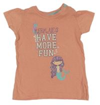 Starorůžové tričko s nápisem a mořskou pannou Pocopiano