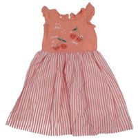 Broskvovo-pruhované bavlněno/plátěné šaty s třešničkami 