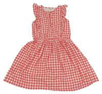 Ružovo-biele kockované plátenné šaty s volánikmi C&A