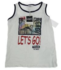 Nové - Bílo-tmavomodré tílko s palmami Mek 