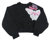 Čierna oversize crop mikina s motýlom Primark