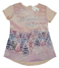 Nové - Světlerůžové tričko s lesem H&M