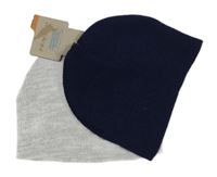 Nové-  2set - Tmavomodrá + šedá pletená čepice Primark