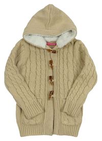 Svetlobéžový vzorovaný pletený prepínaci sveter s kapucňou YD