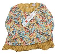 Smetanovo-barevno-okrové šaty s lístečky boboli