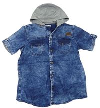 Tmavomodro-modrá plesňová rifľová košeľa s nášivko a kapucňou LTD