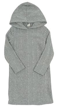 Sivé melírované rebrované úpletové šaty s kapucňou SHEIN