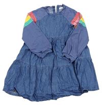 Modré riflovo/teplákové šaty s barevnými pruhy Next