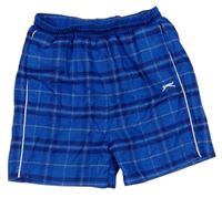 Cobaltovoě modro-tmavomodré kockované šušťákové športové kraťasy s logom zn. Slazenger