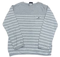 Sivo-biely pruhovaný melírovaný sveter s vreckom H&M
