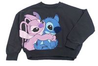 Tmavosivá oversize crop mikina s Stitchem a Angelou zn. Disney