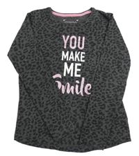 Tmavošedo-černé vzorované melírované triko s nápisy PRIMARK