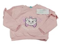 Nové - svetloružová mikina s kočičkou Marií a volánikmi Disney