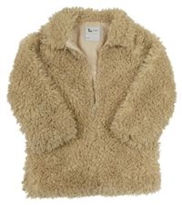 Svetlobéžový huňatý zateplený kabát Tu