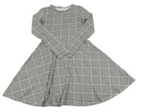 Čierno-bielo-svetloružové kockované vzorované šaty C&A