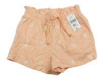 Nové - marhuľové melírované paper bag kraťasy s kopretinami name it.