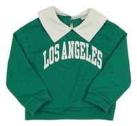 Tmavozelená mikina s nápisom a bielým golierikom SHEIN