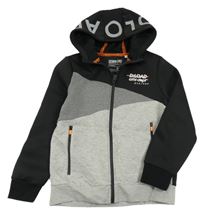 Šedo-černá melírovaná tech fleece propínací mikina s nápisy a kapucí C&A