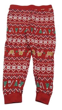 Tmavočervené vzorované pyžamové vánoční kalhoty s obrázky F&F
