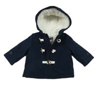 Tmavomodrý flaušový zateplený kabát s kapucňou KIABI