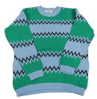 Světlemodro-zeleno-čierny vzorovaný sveter H&M