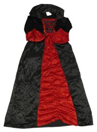 Kostým - Černo-červené sametovo/saténové šaty s flitry a límcem