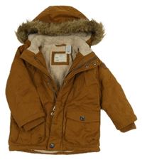 Bronzová šusťáková zimní bunda s kapucí s kožešinou C&A