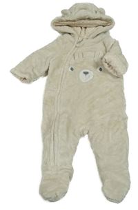 Svetlobéžová plyšová zateplená kombinéza s medvedíkom a kapucňou s uškami C&A