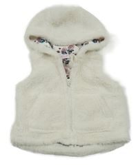 Smotanová kožušinová podšitá vesta s kapucňou so cute