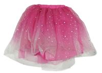 Kostým - tmavorůžovo-bílá tylová sukně s hvězdičkami 