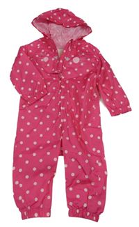 Tmavoružová bodkovaná á šušťáková nepromokavá kombinéza s kočičím čumáčkem a kapucňou Mothercare
