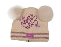 Světlebroskvová rebrovaná čapica s Minnie a pruhmi a bambulemi PRIMARK