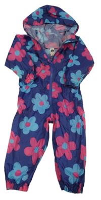 Tmavomodrá květovaná šusťáková nepromokavá kombinéza s kapucí St. Bernard