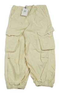 Nové - smotanové cargo cuff plátenné nohavice PRIMARK