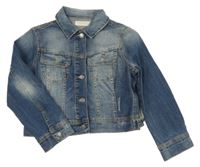 Modrá rifľová crop bunda vyšúchaného vzhledu a golierikom ViCOLO