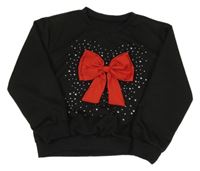 Čierna mikina s červenou mašlou a kamienkami