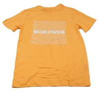 Neónově oranžové tričko s nápisom PRIMARK