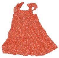 Červeno-biele kvietkovane plátenné letné šaty s volánikmi PRIMARK