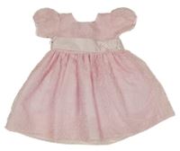 Svetloružové vyšívané organzové slávnostné šaty s opaskom s růží Chloe Louise