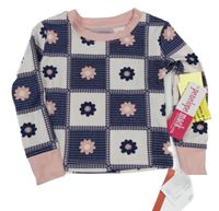 Nové - modro-růžové kostkované triko s květy penelope mack