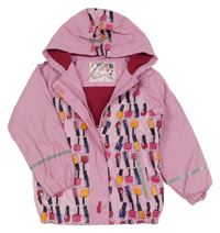 Růžová nepromokavá jarní bunda s laky a kapucí lupilu
