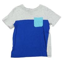 Cobaltovoě modro-světlešedé/melírované tričko s vreckom H&M