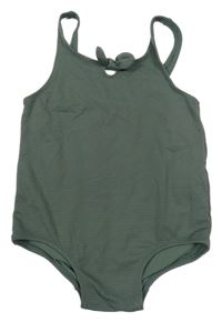 Tmavokhaki rebrované jednodielne plavky s mašlou H&M