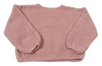 Pudrový rebrovaný žinylkový oversize crop sveter H&M