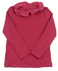 Ružové rebrované tričko s golierikom s madeirou F&F