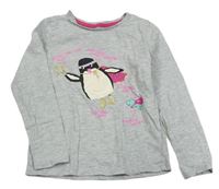 Sivé melírované tričko s tučňákem a nápismi M&S