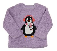 Lila huňatá mikina s tučňákem zn. Primark
